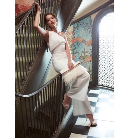 BHLDN Windham wedding jumpsuit white one-shoulder - Picture 4 of 7